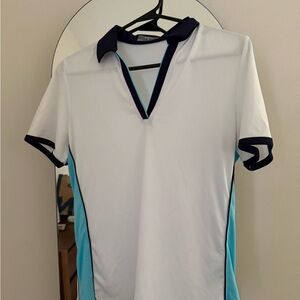 Callaway White Polo with Navy Collar and Mint Accents